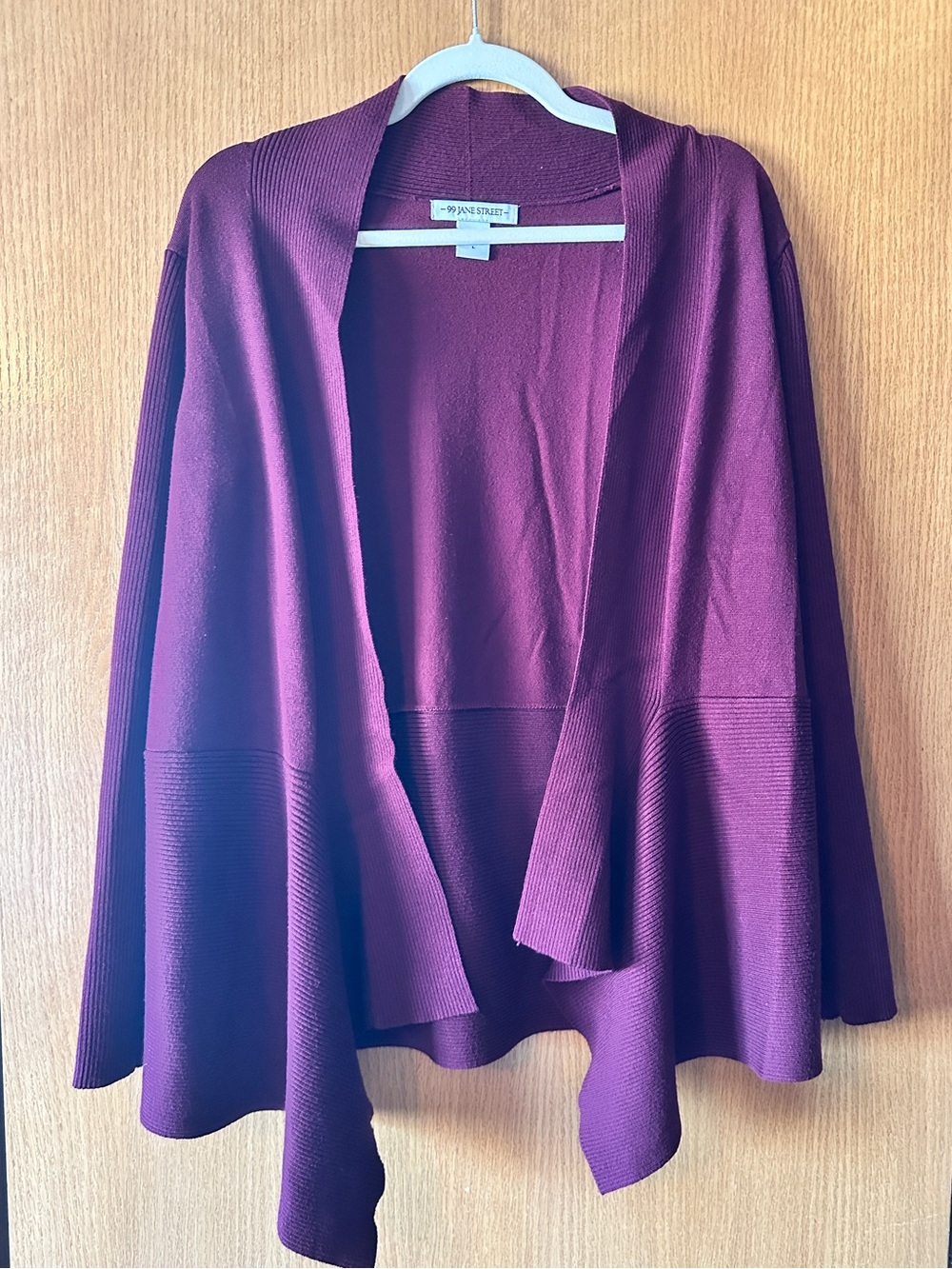 99 Jane Street Burgundy Open Front Draped Cardigan Sweater Size Large